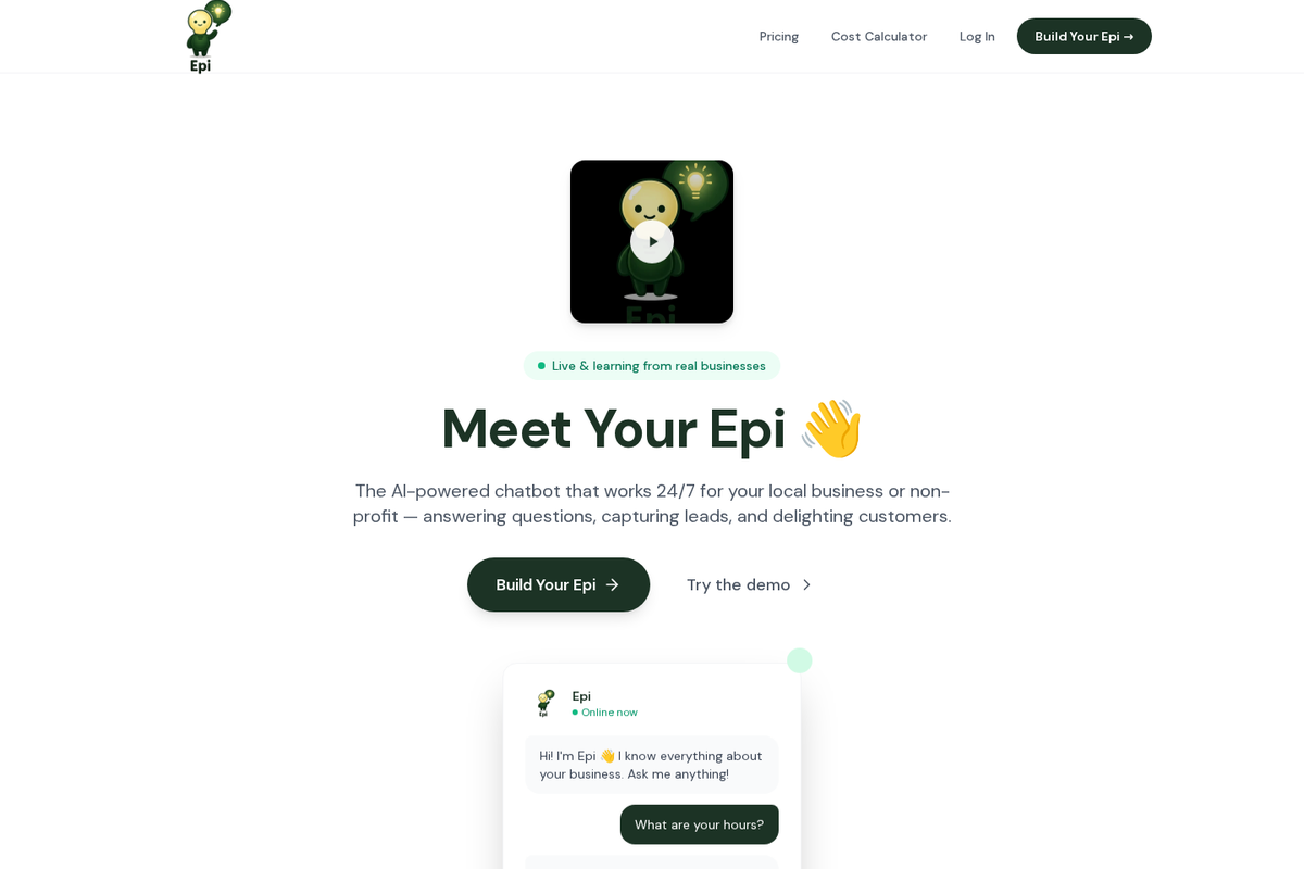 Epi — A 24/7 AI assistant for local businesses & non-profits.
