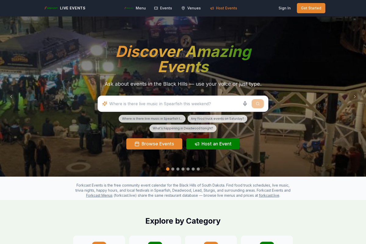 Forkcast Live Events — A free community event calendar for the Black Hills.
