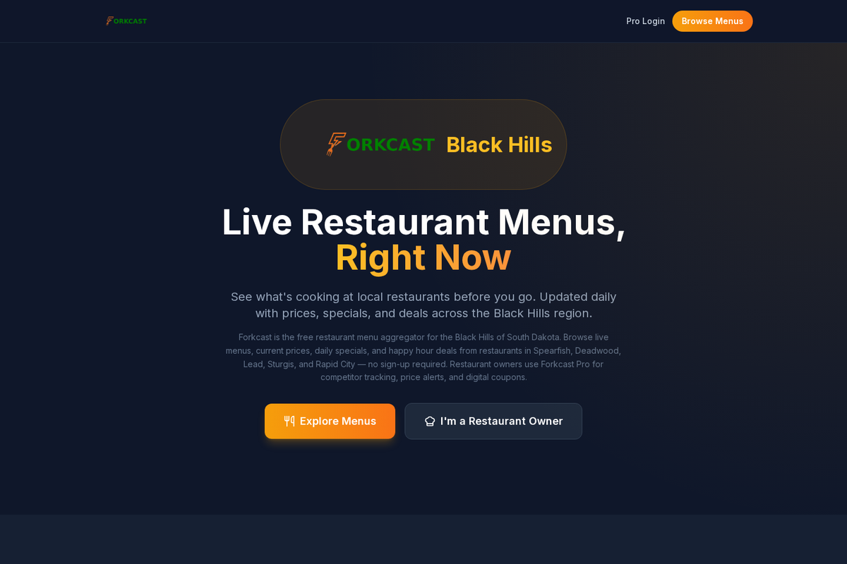 Forkcast — Live restaurant menus for the Black Hills region.