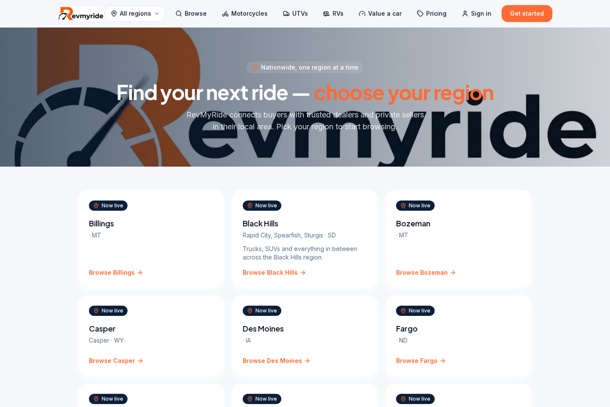 RevMyRide — A region-based marketplace for vehicles of every kind.
